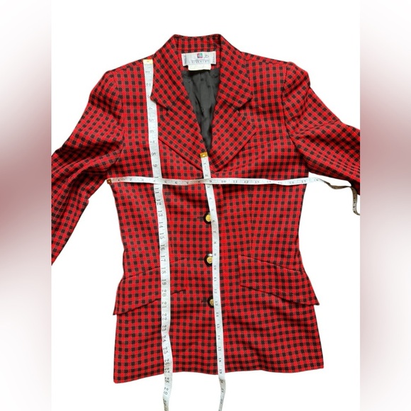 Vintage GIVENCHY Boutiques Blazer Single Breasted Red Black Houndstooth Wool 36 - Picture 9 of 15